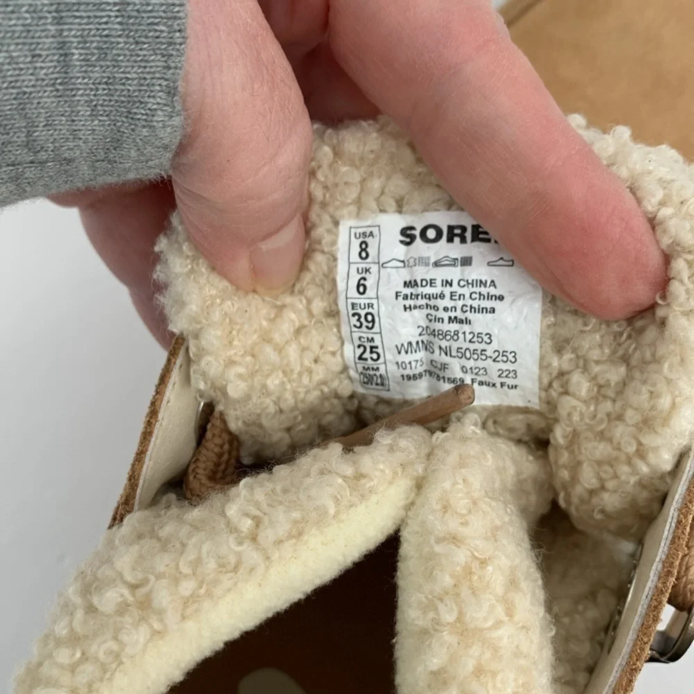 Sorel Out n About Cozy hidden wedge boot suede hiking shearling winter tan new 8